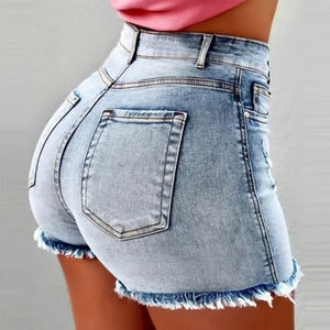 High-Waisted Patchwork Denim Shorts – Casual Summer Essential