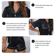 Satin Button-Down Pajama Set with Short Sleeve Top & Shorts