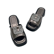 Women’s Mid Heel Slide Sandals – Cushioned Mixed-Color