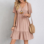 V-Neck Pleated A-Line Dress | OWNLUXE