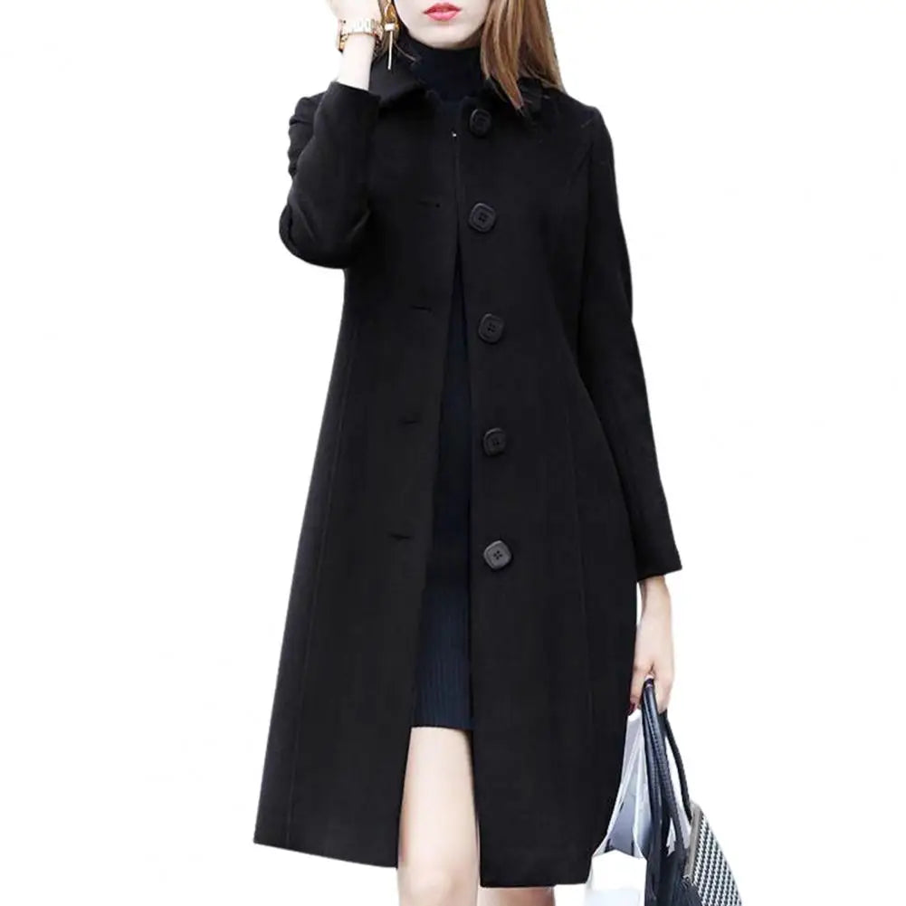 Women’s Long Wool-Blend Coat – Classic Warm Overcoat