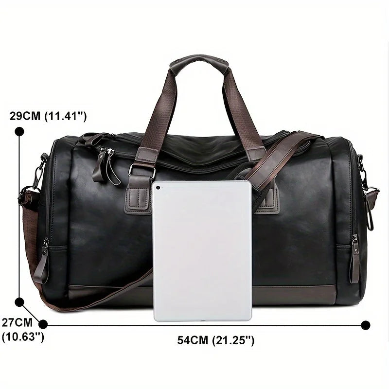 Multi-Compartment PU Leather Adjustable Travel Duffel Bag | OWNLUXE
