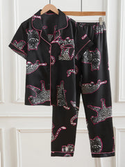 Two-Piece Satin Leopard Print Pajama Set – Shop at OWNLUXE
