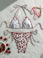 Halter Cherry Print Bikini | OWNLUXE