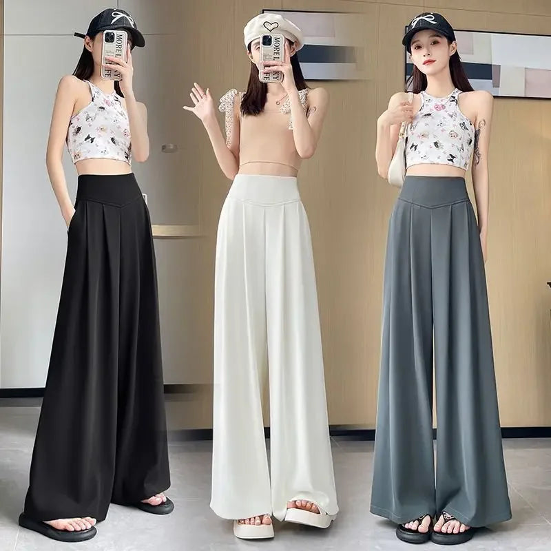 Women's High Waist Wide Leg Suit Pants - Straight Cut Floor Length Trousers