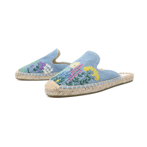 👡 Embroidered Denim Mules – Casual Summer Slippers | Mules en Jean Brodé – Chaussons d'Été Décontractés