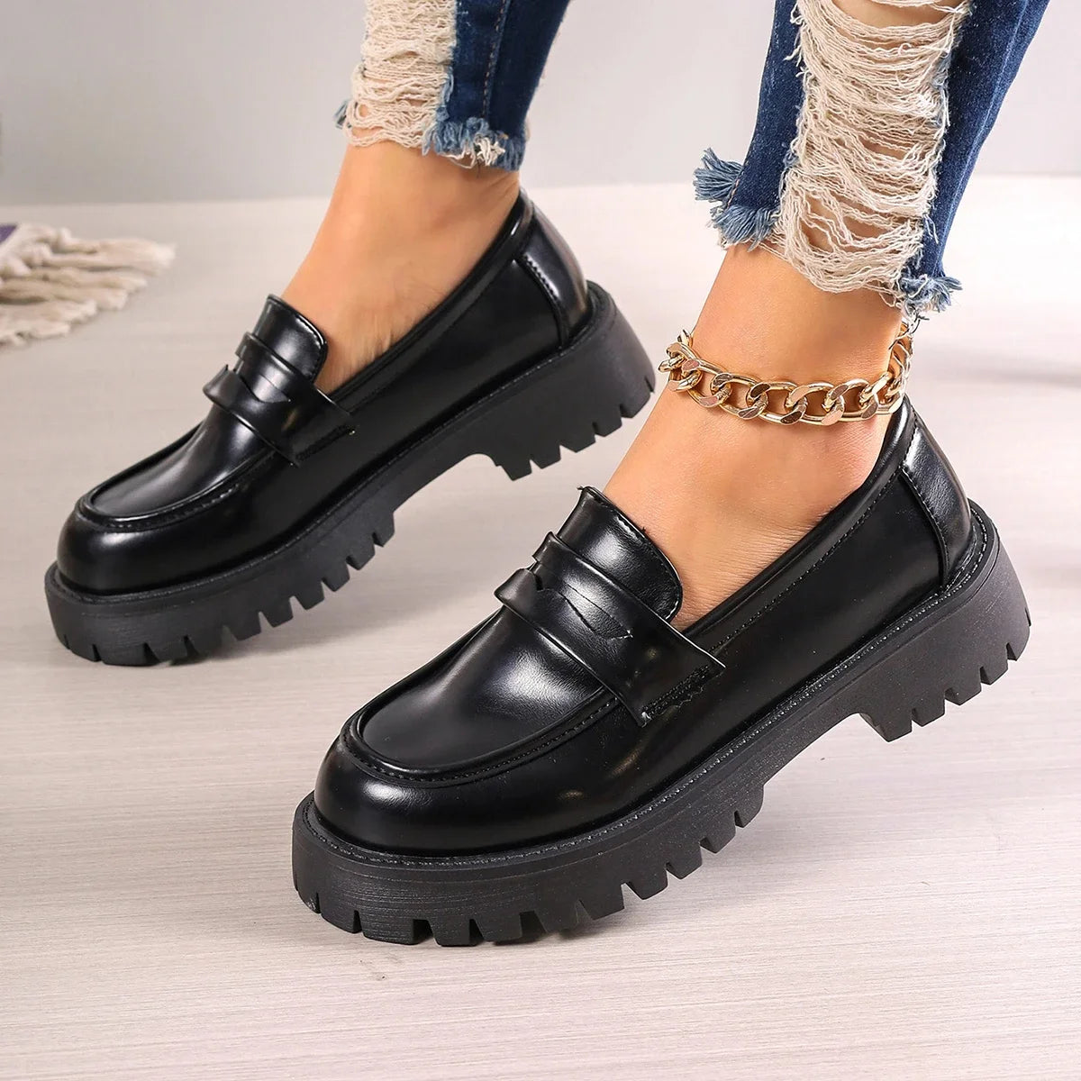 Women's Platform Leather Plus-Size Loafers – Shop at OWNLUXE