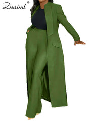 Women’s Woven Office Set – Long Top & Wide-Leg Pants