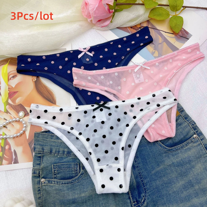 3-Piece Polka Dot Mesh Bikini Brief Set | OWNLUXE