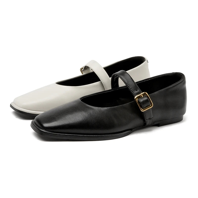 Women's Square Toe Leather Flats – Shop at OWNLUXE