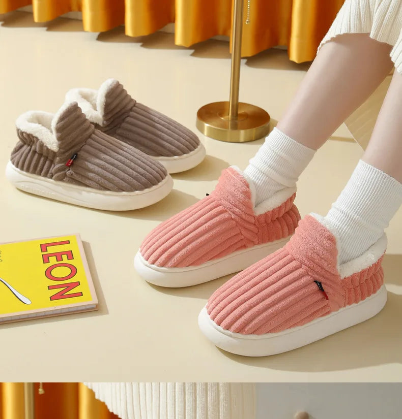 Evshine Winter Fur Plush Slippers – Soft Sole Home Shoes