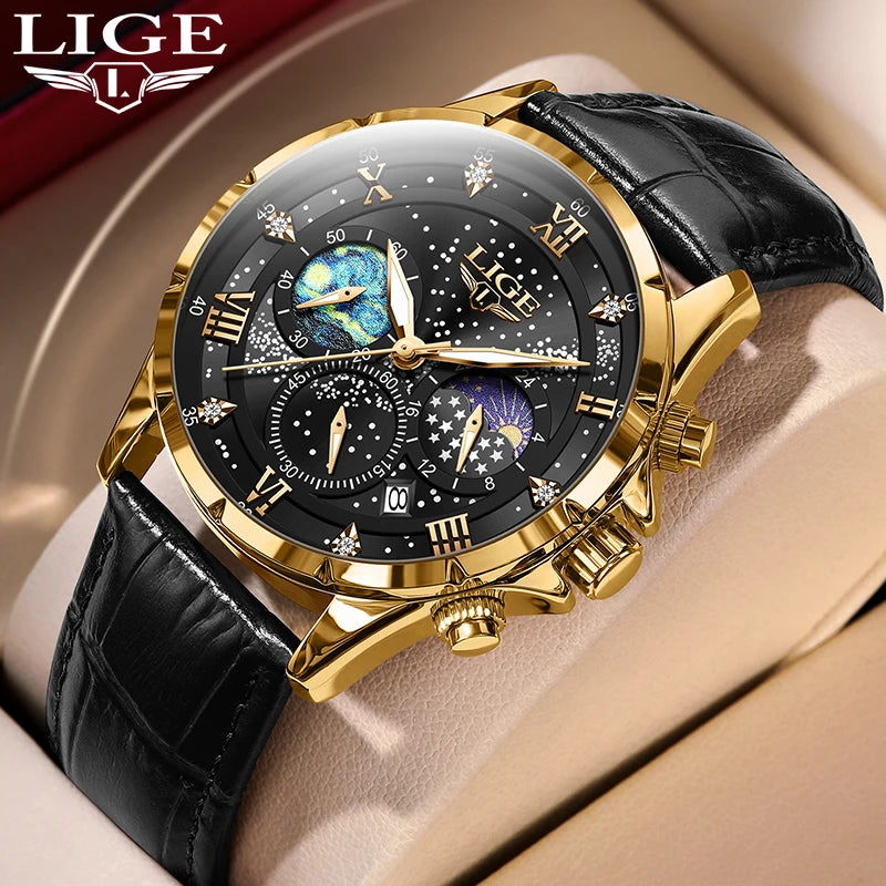Lige Watches Mens Top Brand Luxury Casual Leather Quartz | OWNLUXE