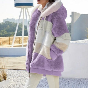 Women's Plush Hooded Jacket – Warm & Stylish Streetwear for Autumn/Winter