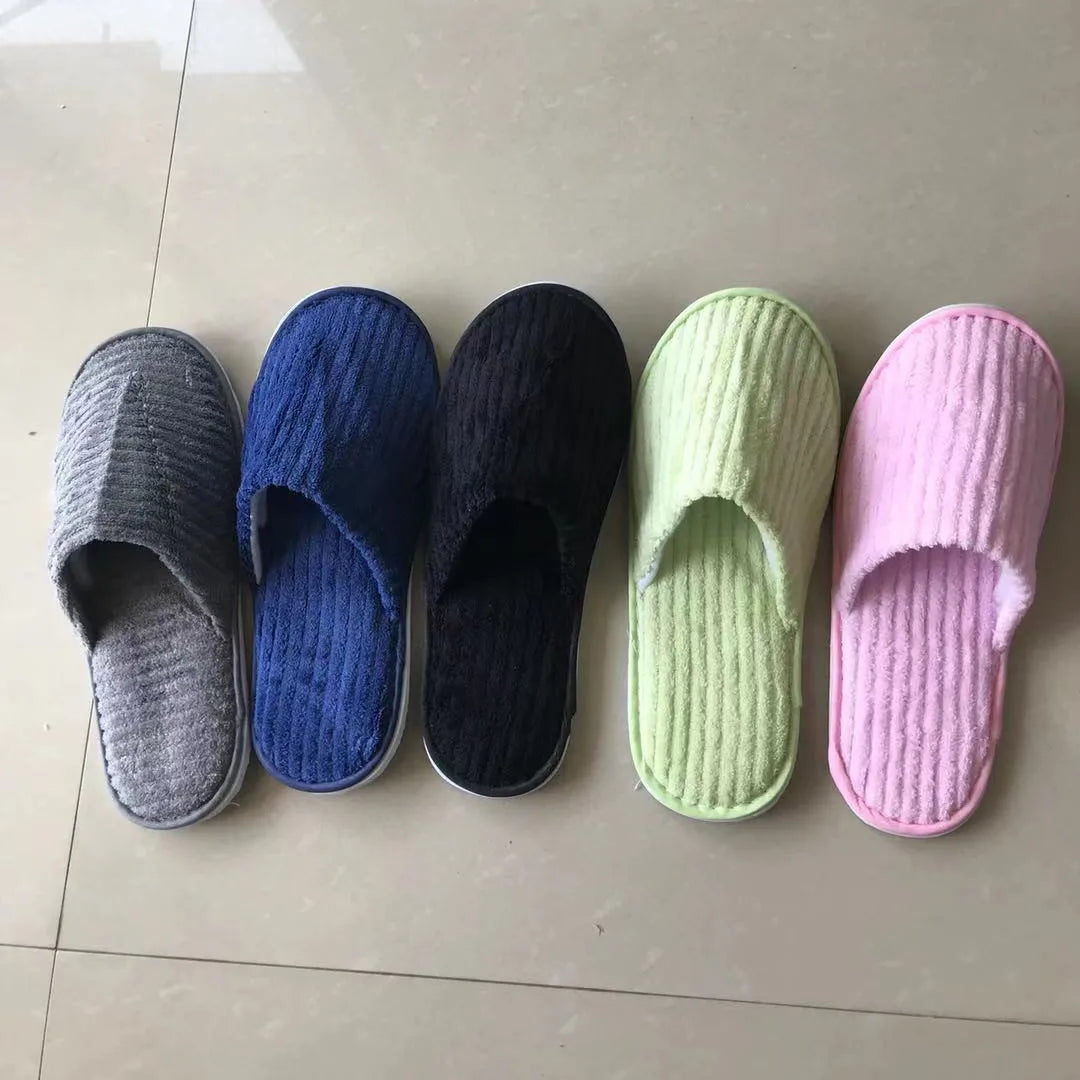Disposable Hotel Spa Slippers – 5 Pairs Plush Cotton Slides