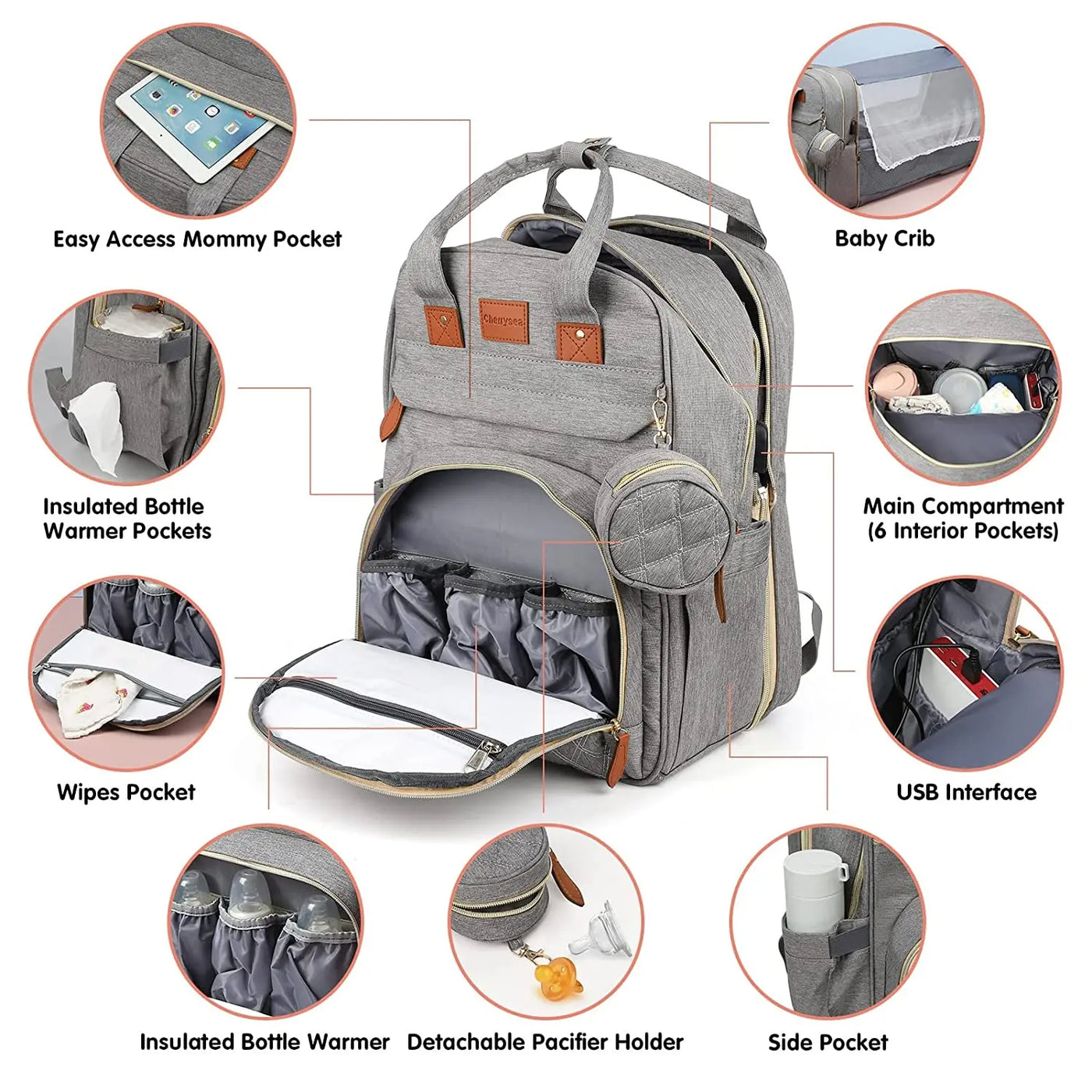 3-in-1 Diaper Bag Backpack with Foldable Baby Bed & USB Charging | OWNLUXE