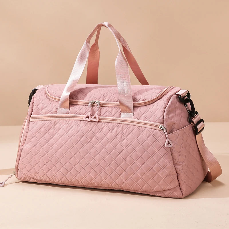 Oxford Diamond Lattice Travel Tote – Stylish Weekender with Distinctive Pattern