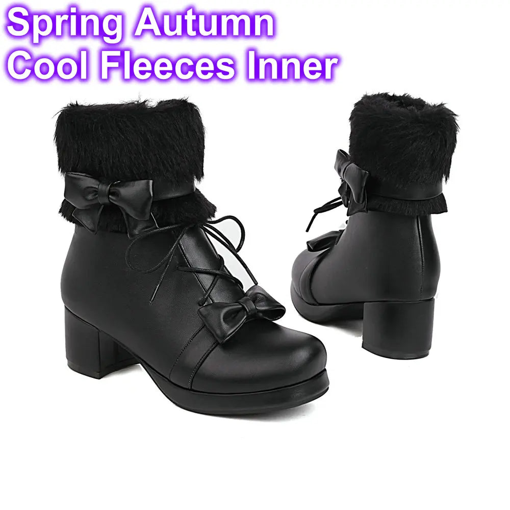 Vintage Lolita Ankle Boots – Warm Plush Lined Women's Style