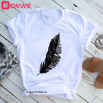 Load image into Gallery viewer, Feather Print Loose O-neck Short Sleeve Top
