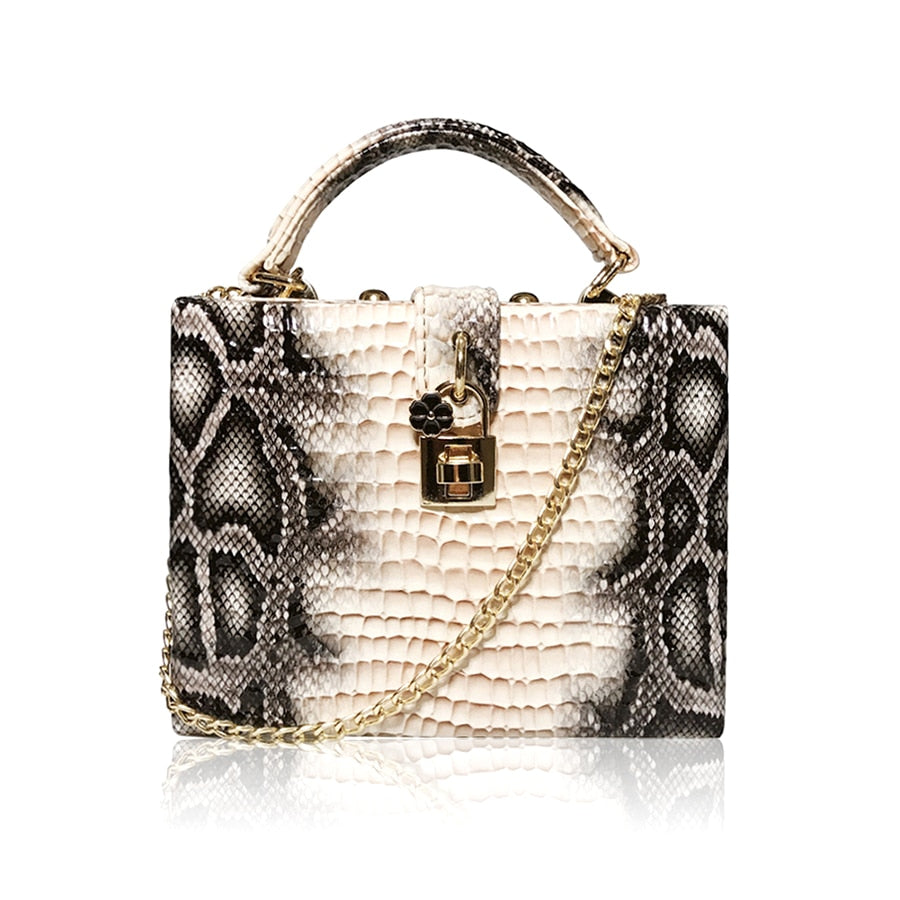 Snake Print Box Handbag – Structured PU Shoulder Bag | OWNLUXE