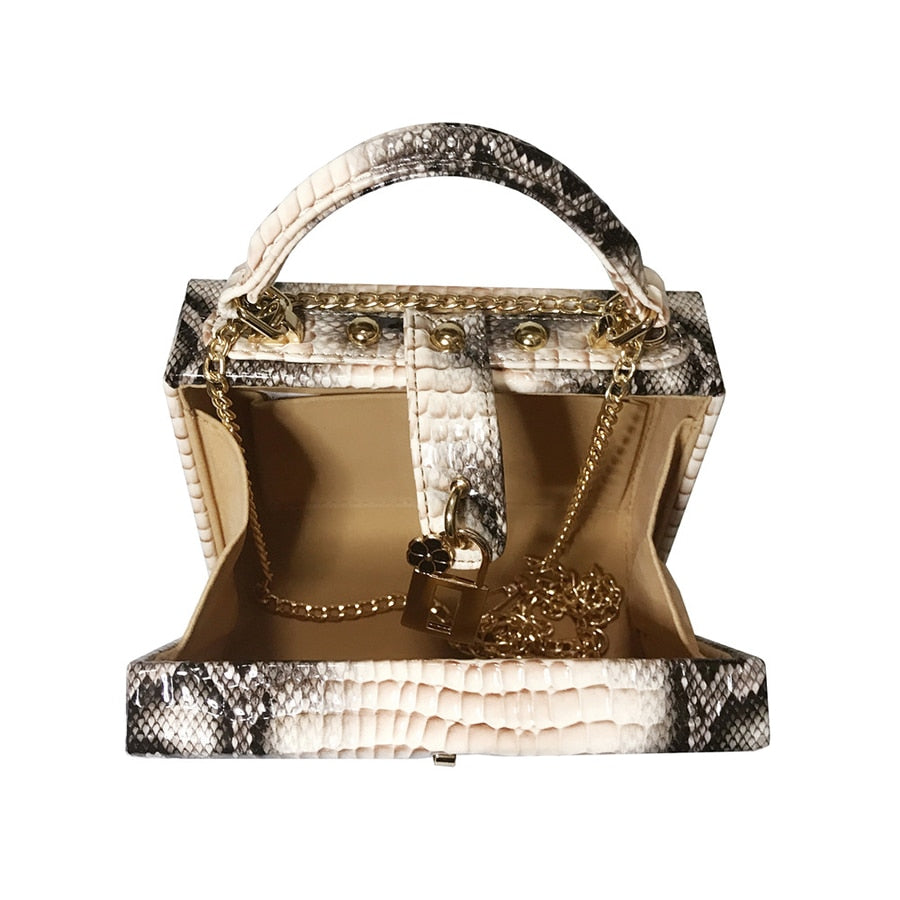 Snake Print Box Handbag – Structured PU Shoulder Bag | OWNLUXE