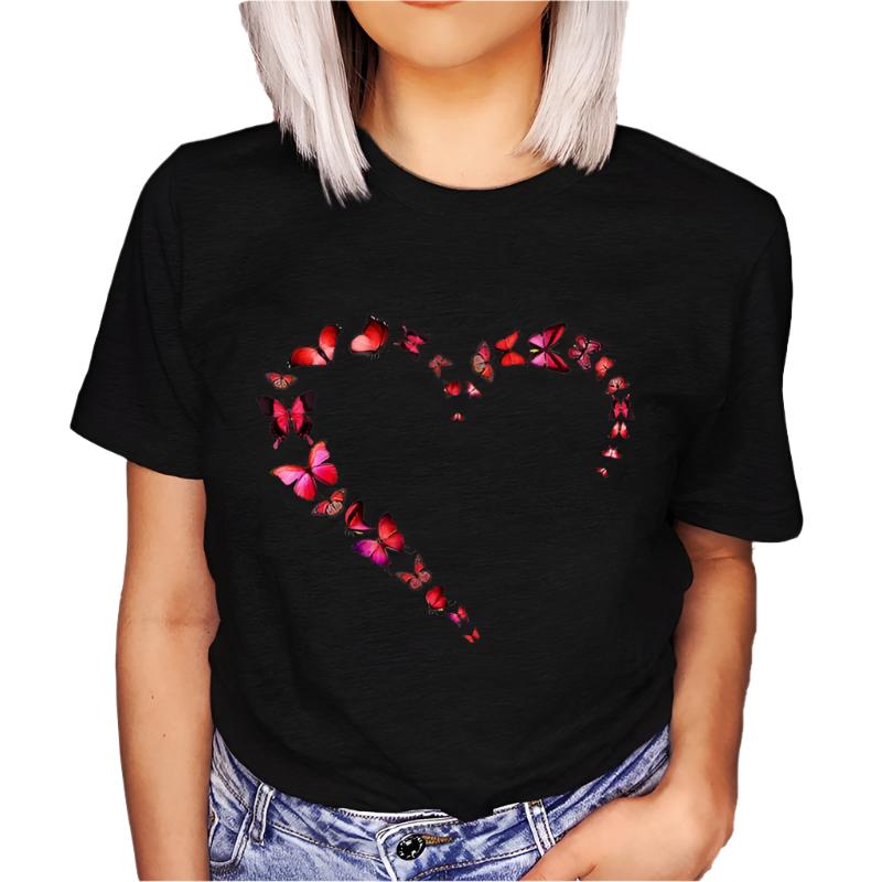 Feather Print Loose O-neck Short Sleeve Top