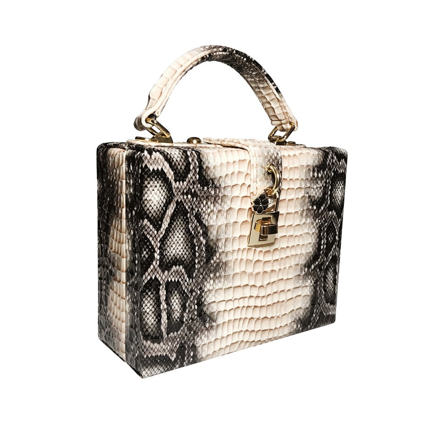Snake Print Box Handbag – Structured PU Shoulder Bag | OWNLUXE
