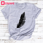 Load image into Gallery viewer, Feather Print Loose O-neck Short Sleeve Top
