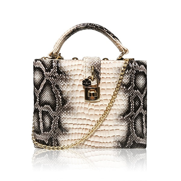 Snake Print Box Handbag – Structured PU Shoulder Bag | OWNLUXE