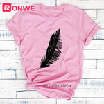 Load image into Gallery viewer, Feather Print Loose O-neck Short Sleeve Top
