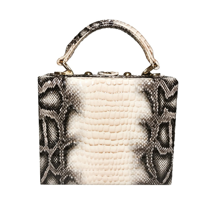 Snake Print Box Handbag – Structured PU Shoulder Bag | OWNLUXE