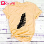 Load image into Gallery viewer, Feather Print Loose O-neck Short Sleeve Top
