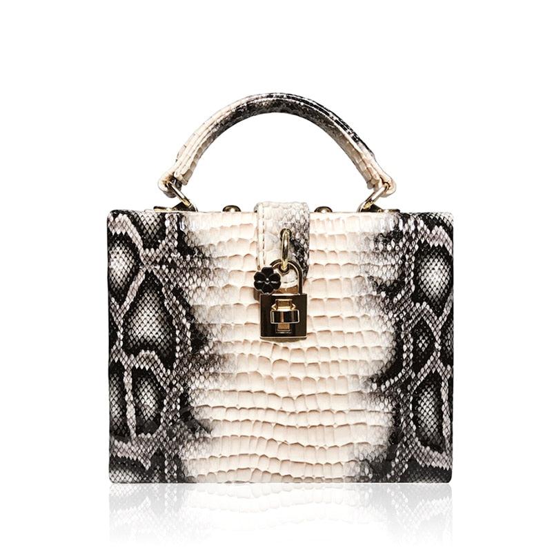 Snake Print Box Handbag – Structured PU Shoulder Bag | OWNLUXE