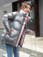 Load image into Gallery viewer, Women’s Reflective Wide-Waist Winter Jacket, Padded PU
