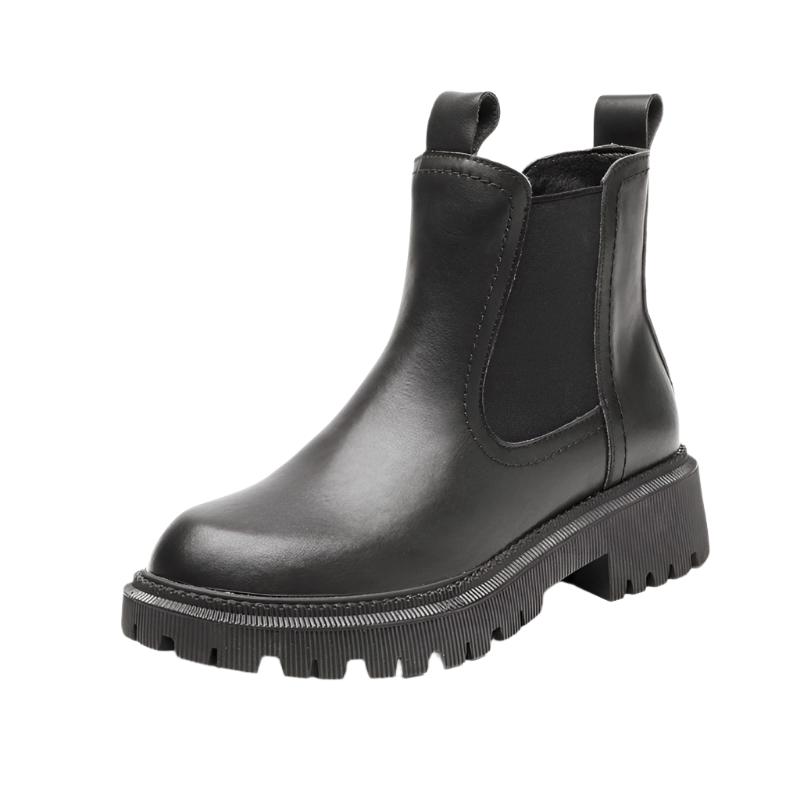 Retro Leather Ankle Boots – Platform Sole & Low Heel