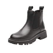 Retro Leather Ankle Boots – Platform Sole & Low Heel