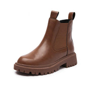 Retro Leather Ankle Boots – Platform Sole & Low Heel