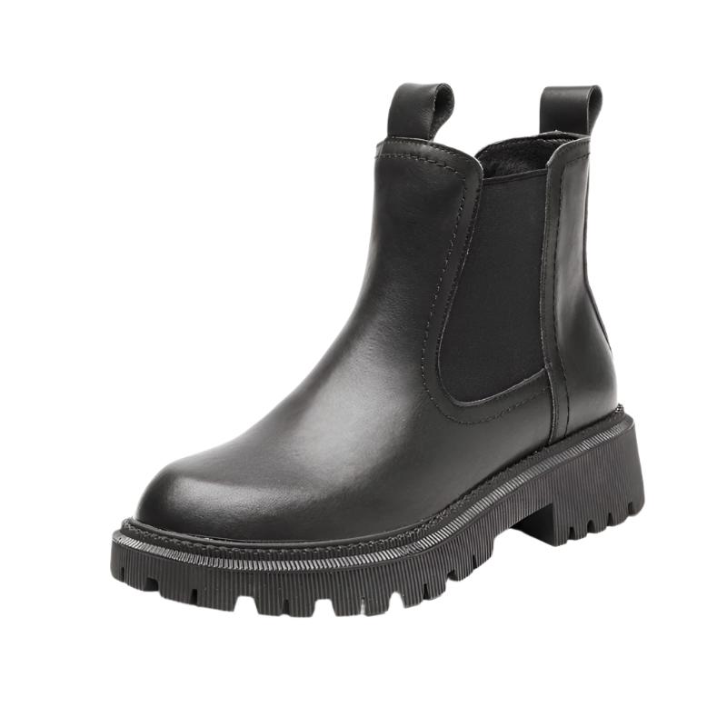 Retro Leather Ankle Boots – Platform Sole & Low Heel