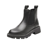 Retro Leather Ankle Boots – Platform Sole & Low Heel