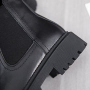Retro Leather Ankle Boots – Platform Sole & Low Heel