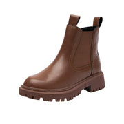 Retro Leather Ankle Boots – Platform Sole & Low Heel