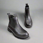 Retro Leather Ankle Boots – Platform Sole & Low Heel